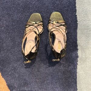 Louise et Cie gold and black lizard effect strappy heals